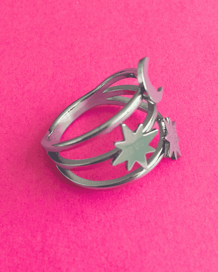 Anillo ASTRAL Estrellas y Luna Plateado