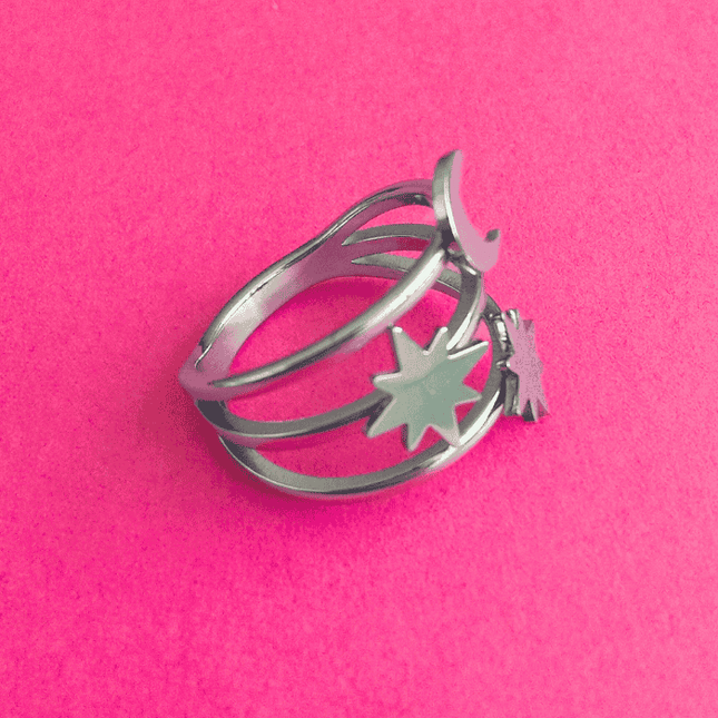 Anillo ASTRAL Estrellas y Luna Plateado