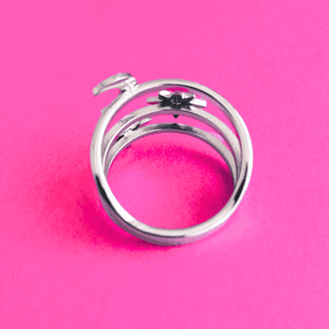 Anillo ASTRAL Estrellas y Luna Plateado
