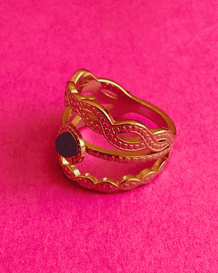 Anillo ORIGEN Esfera Negra Dorado