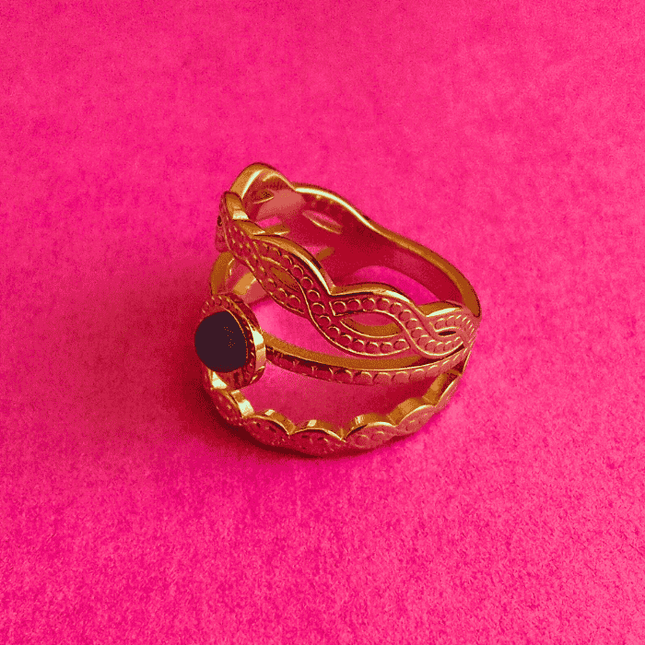 Anillo ORIGEN Esfera Negra Dorado