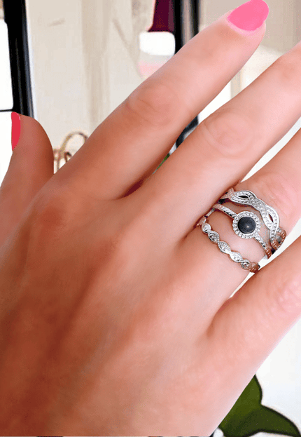 Anillo ORIGEN Esfera Negra Plateado
