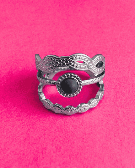 Anillo ORIGEN Esfera Negra Plateado