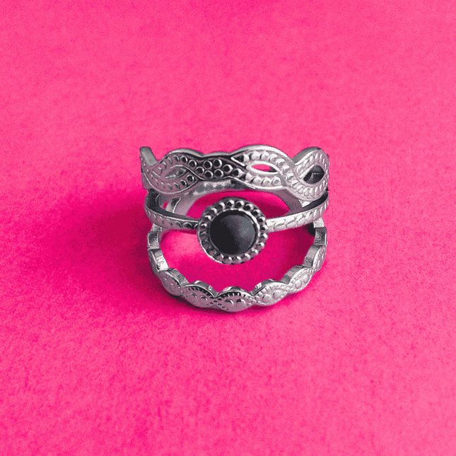 Anillo ORIGEN Esfera Negra Plateado