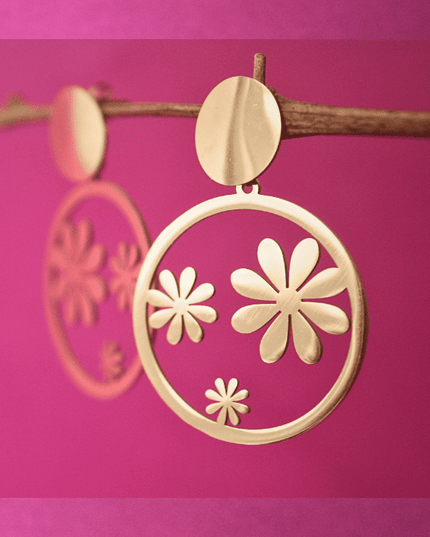 Pendientes ARO con FLORES Margaritas Dorado