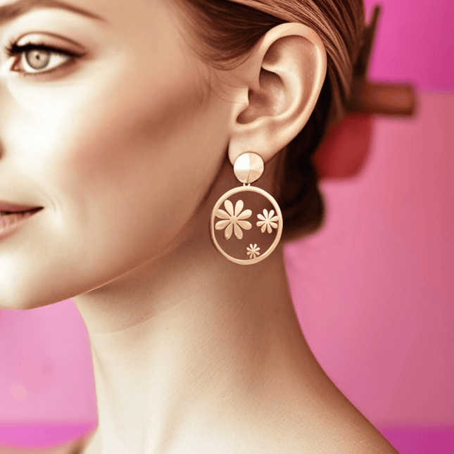 Pendientes ARO con FLORES Margaritas Dorado