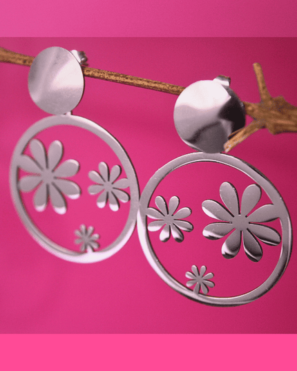 Pendientes ARO con FLORES Margaritas Plateado