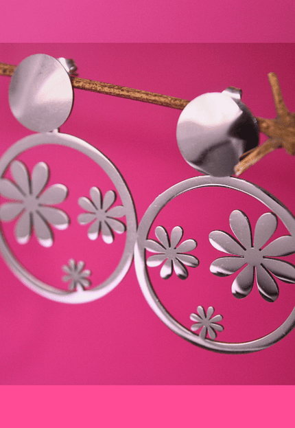 Pendientes ARO con FLORES Margaritas Plateado