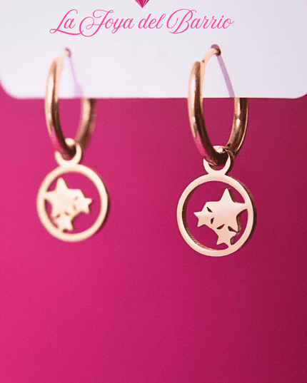 Pendientes Aro con TRÍO de ESTRELLAS Colgando Dorado